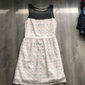 Bar III Beige & Black Dress W/ Black Mesh Neckline